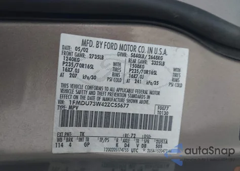 2002 Ford Explorer Xlt из США, поврежденный, VIN 1FMDU73W42ZC55677